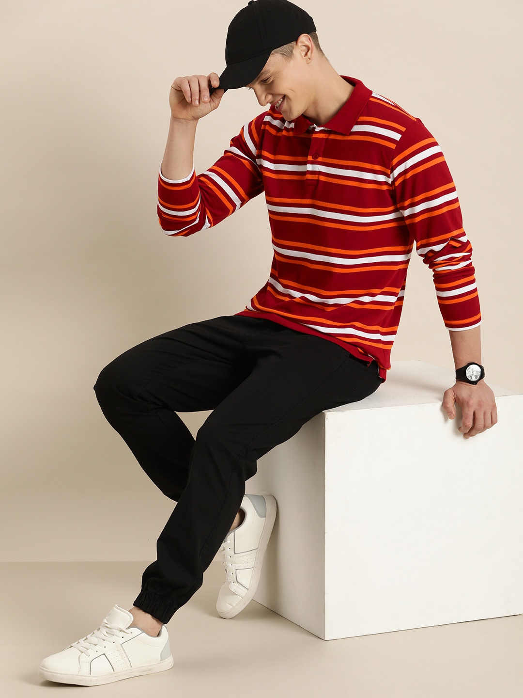 

HERE&NOW Striped Polo Collar T-shirt, Red