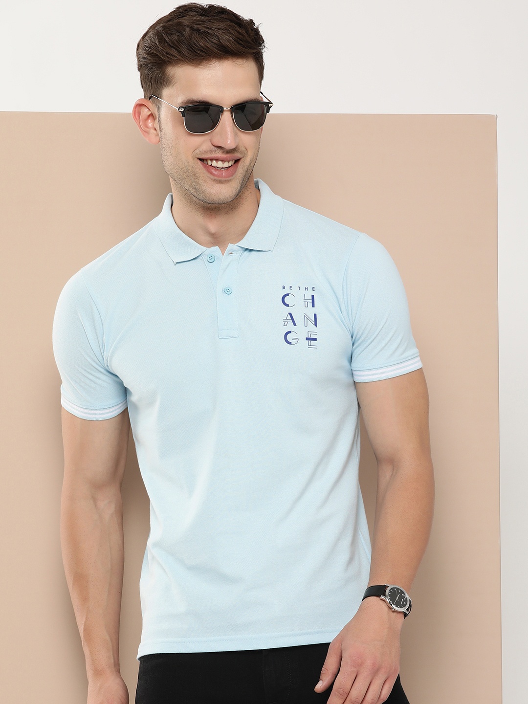 

HERE&NOW Graphic Printed Polo Collar T-shirt, Blue