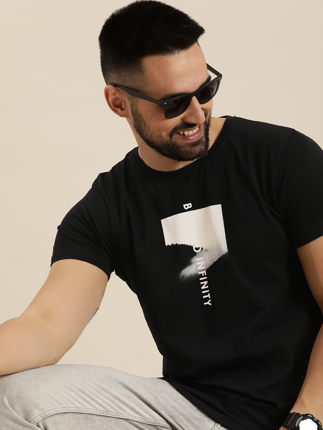 

HERE&NOW Graphic Printed Pure Cotton T-shirt, Black