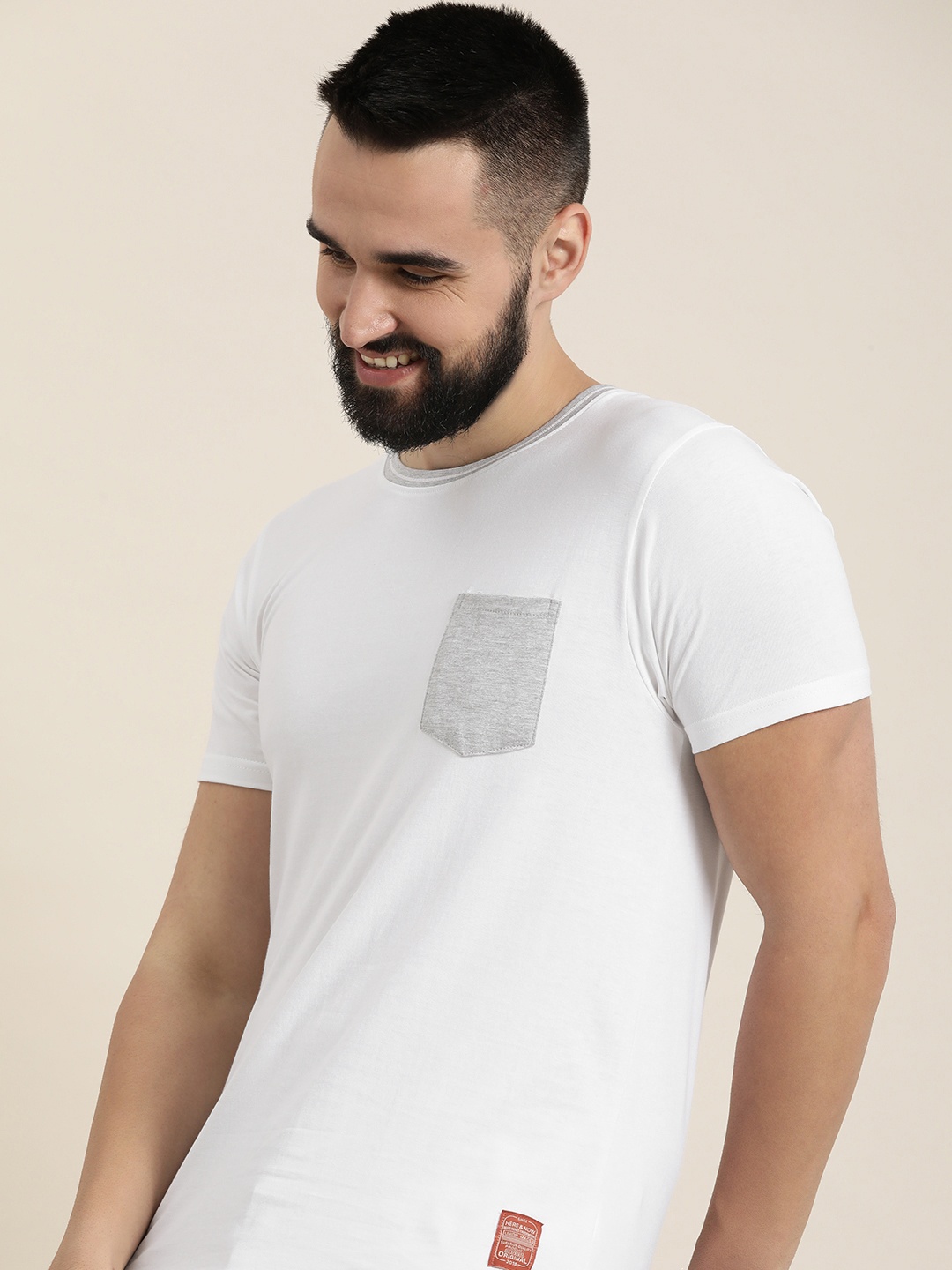 

HERE&NOW Pure Cotton T-shirt With Chest Pocket Detail, White