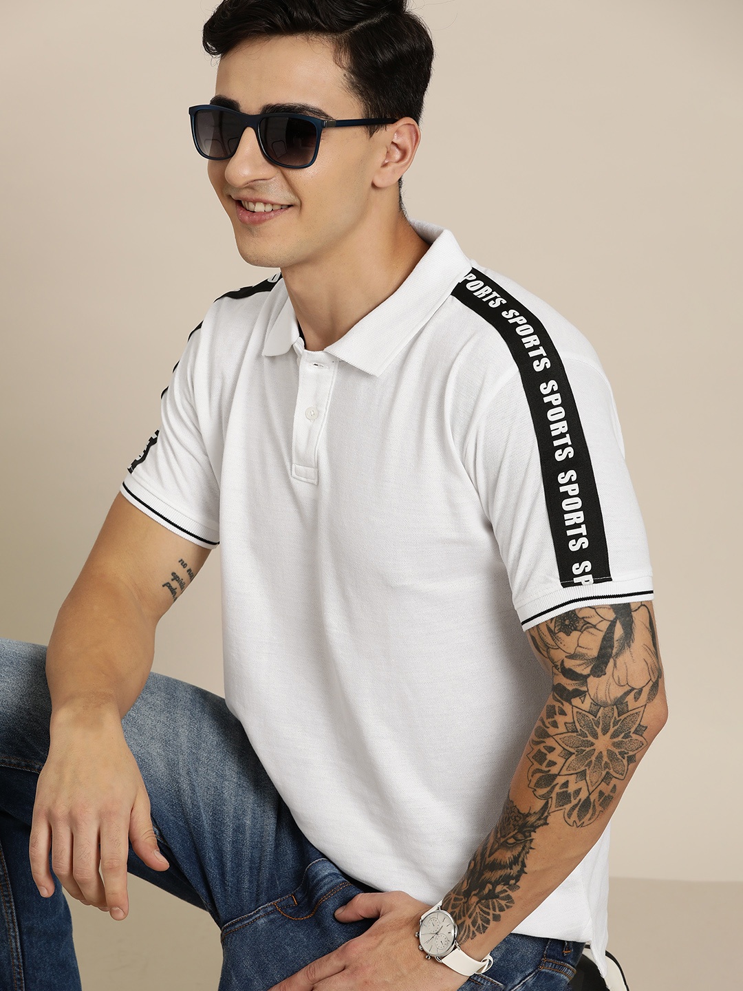 

HERE&NOW Men Polo Collar Pure Cotton T-shirt, White