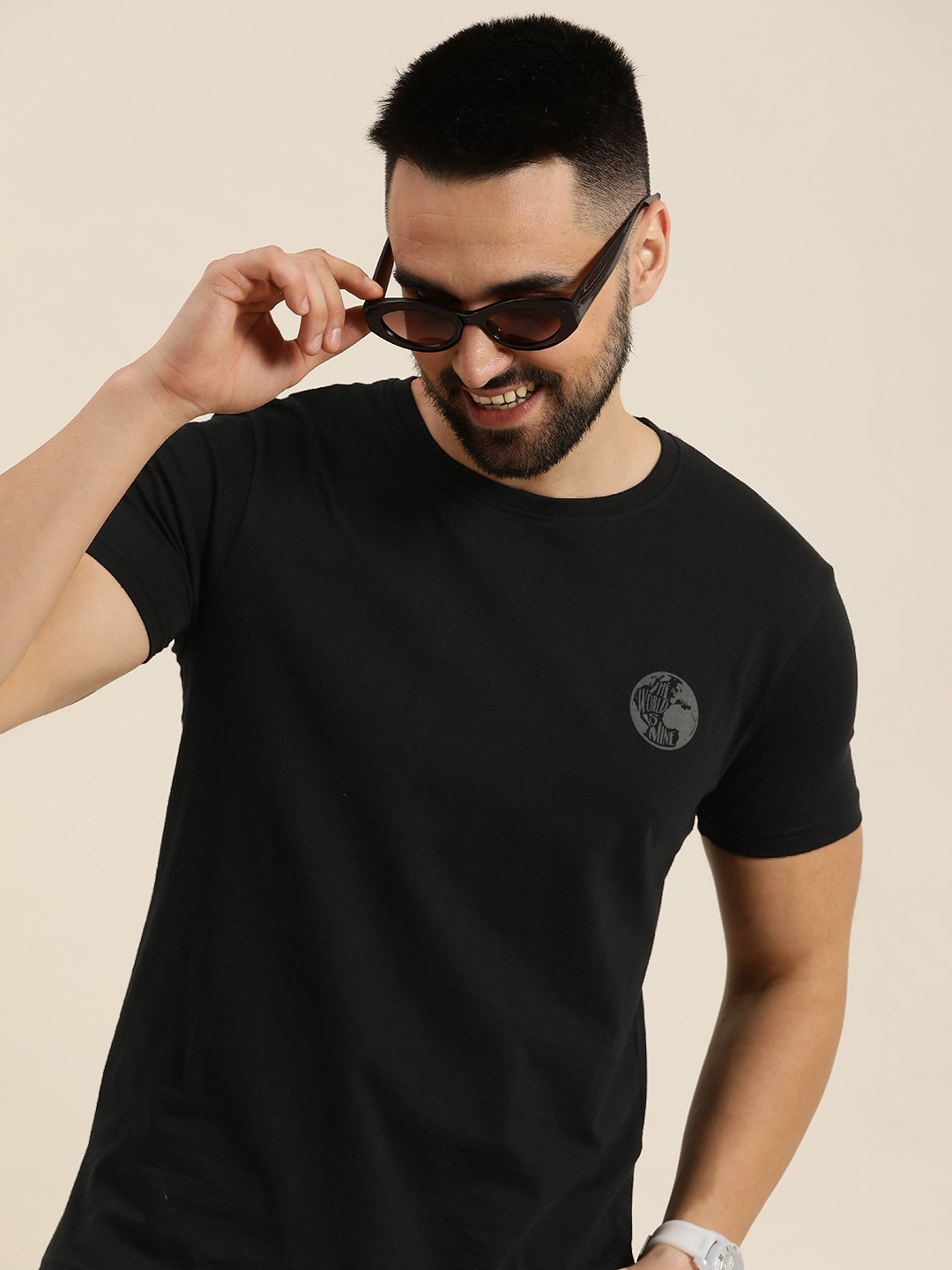 

HERE&NOW Printed Pure Cotton T-shirt, Black