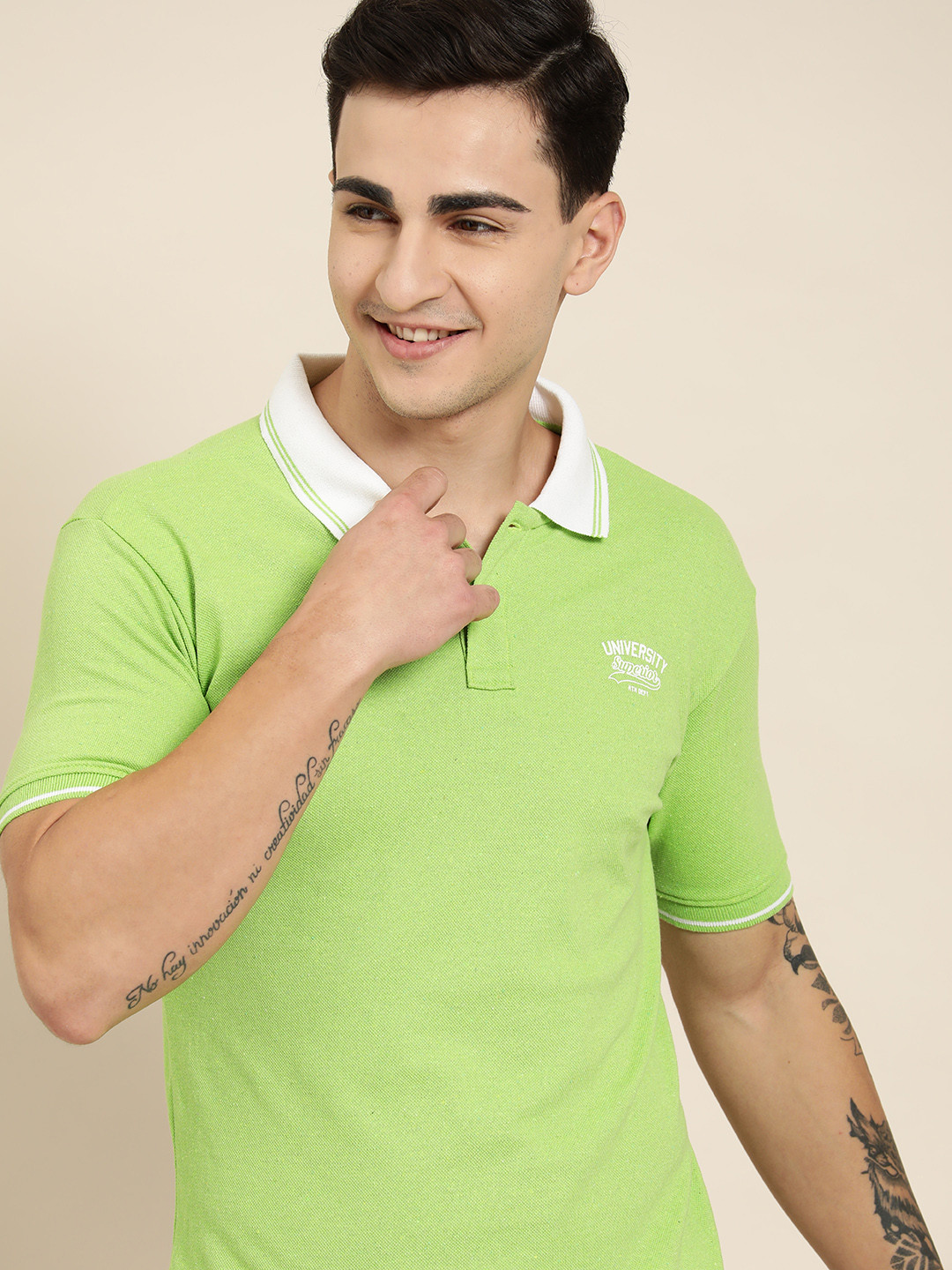 

HERE&NOW Solid Polo Collar T-shirt, Green