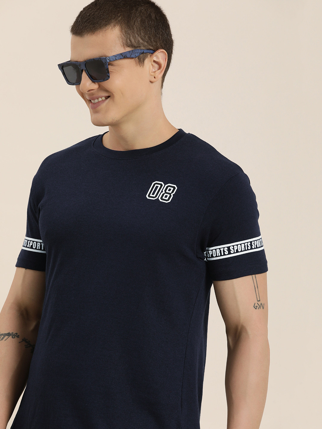 

HERE&NOW Round Neck Solid Regular Fit Casual T-shirt, Navy blue