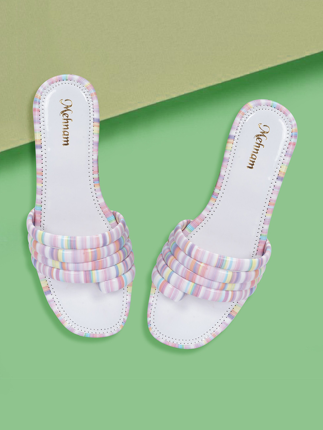 

MEHNAM Candy Striped One Toe Flats, Pink