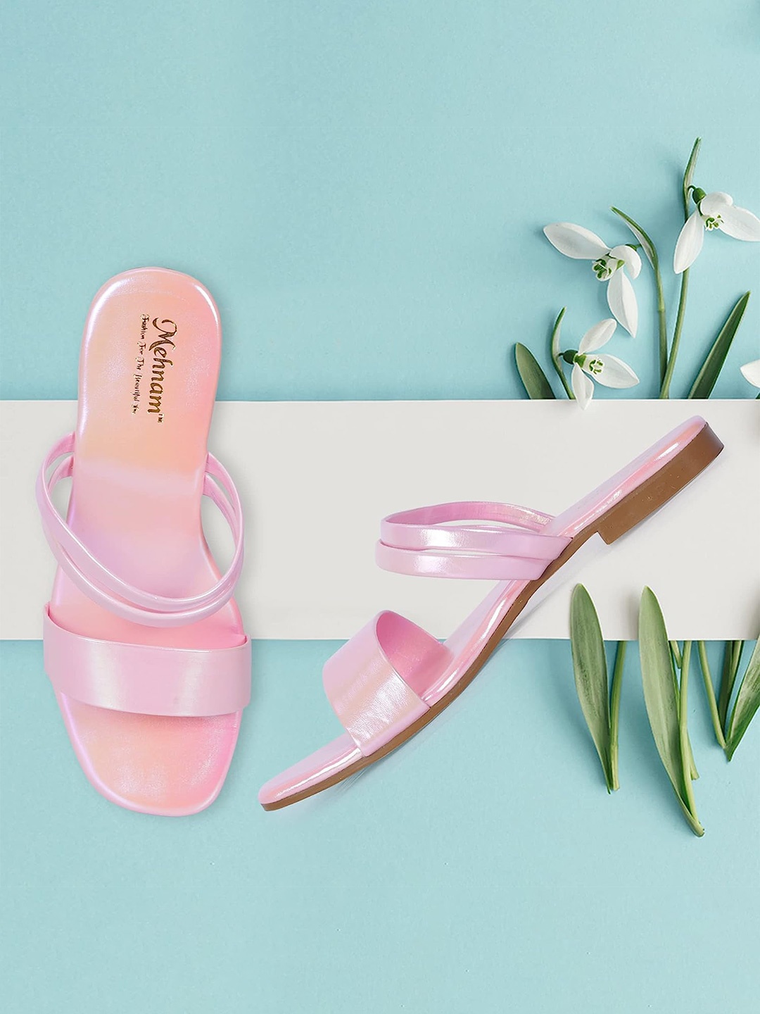 

MEHNAM Strappy Open Toe Flats, Pink
