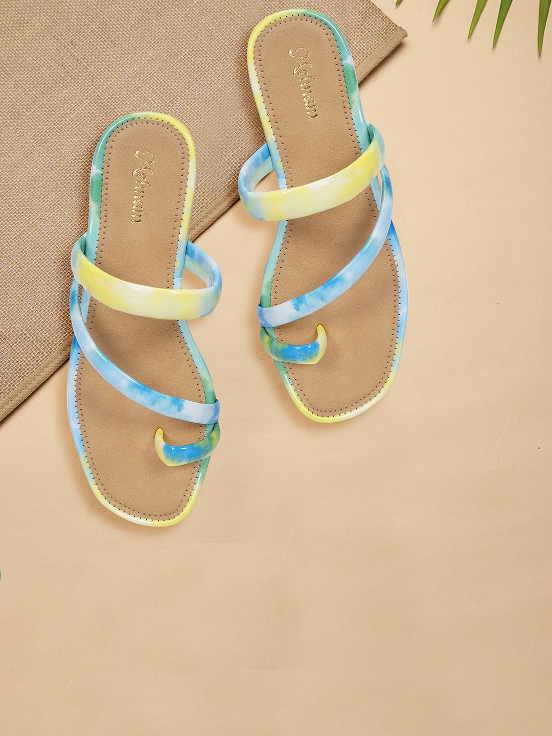 

MEHNAM Marble Printed Strappy One Toe Flats, Green