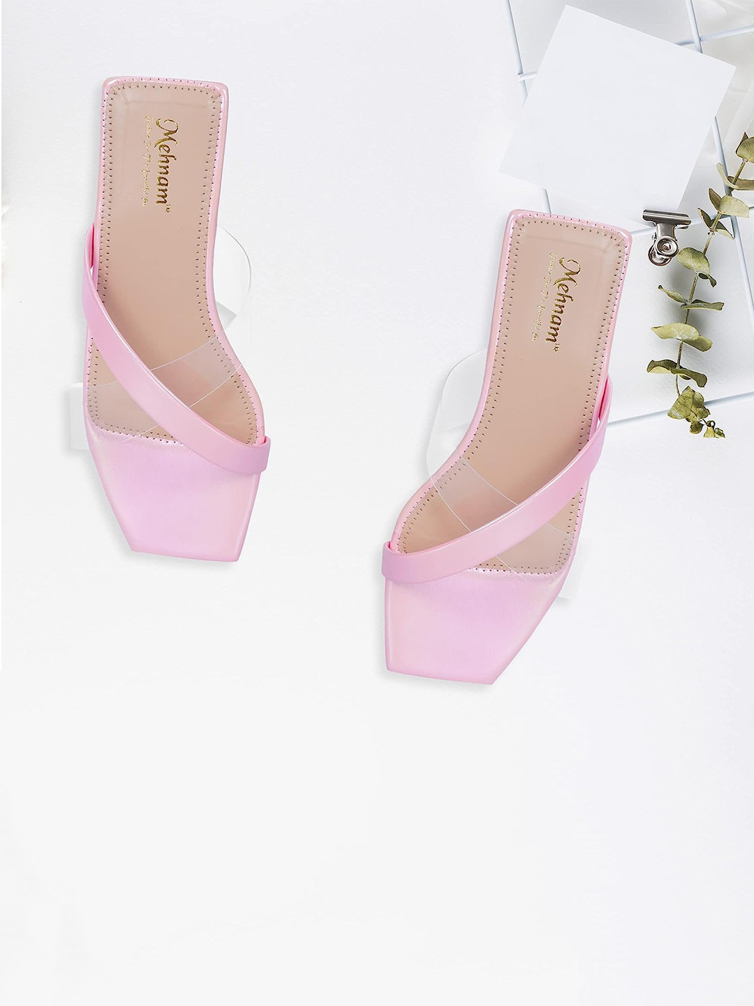 

MEHNAM Cross Strap Open Toe Flats, Pink