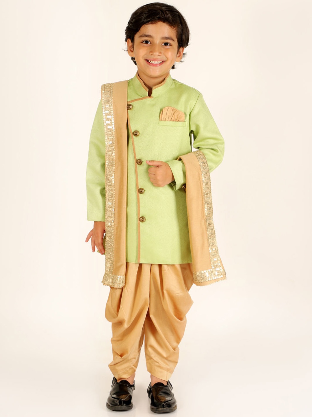 

JBN Creation Boys Sherwani With Dhoti & Dupatta, Green