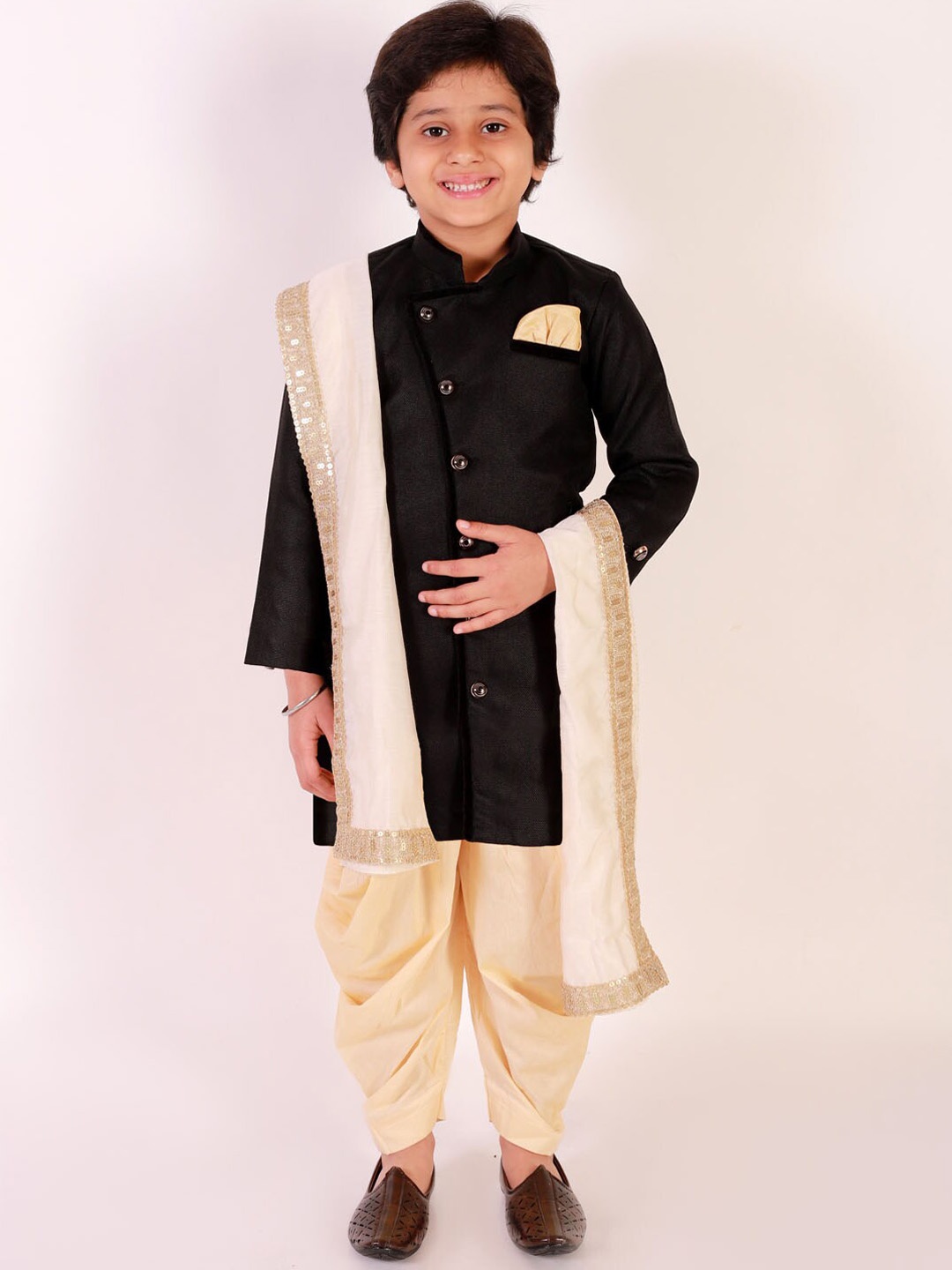 

JBN Creation Boys Sherwani With Dhoti & Dupatta, Black