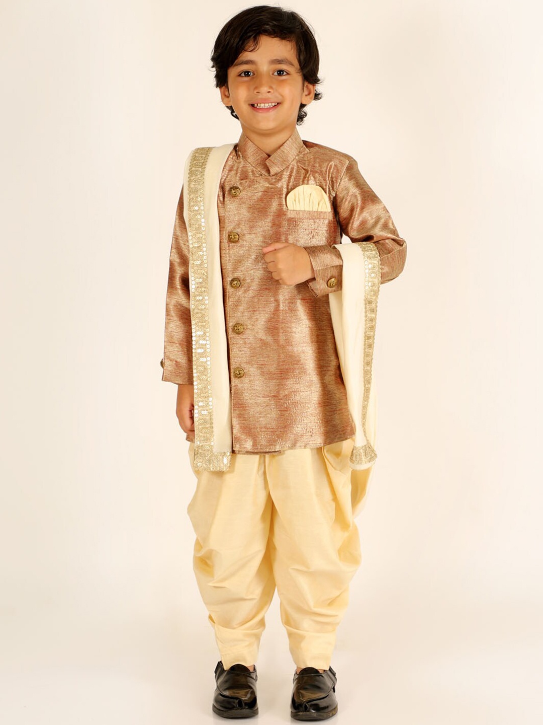 

JBN Creation Boys Sherwani With Dhoti & Dupatta, Bronze
