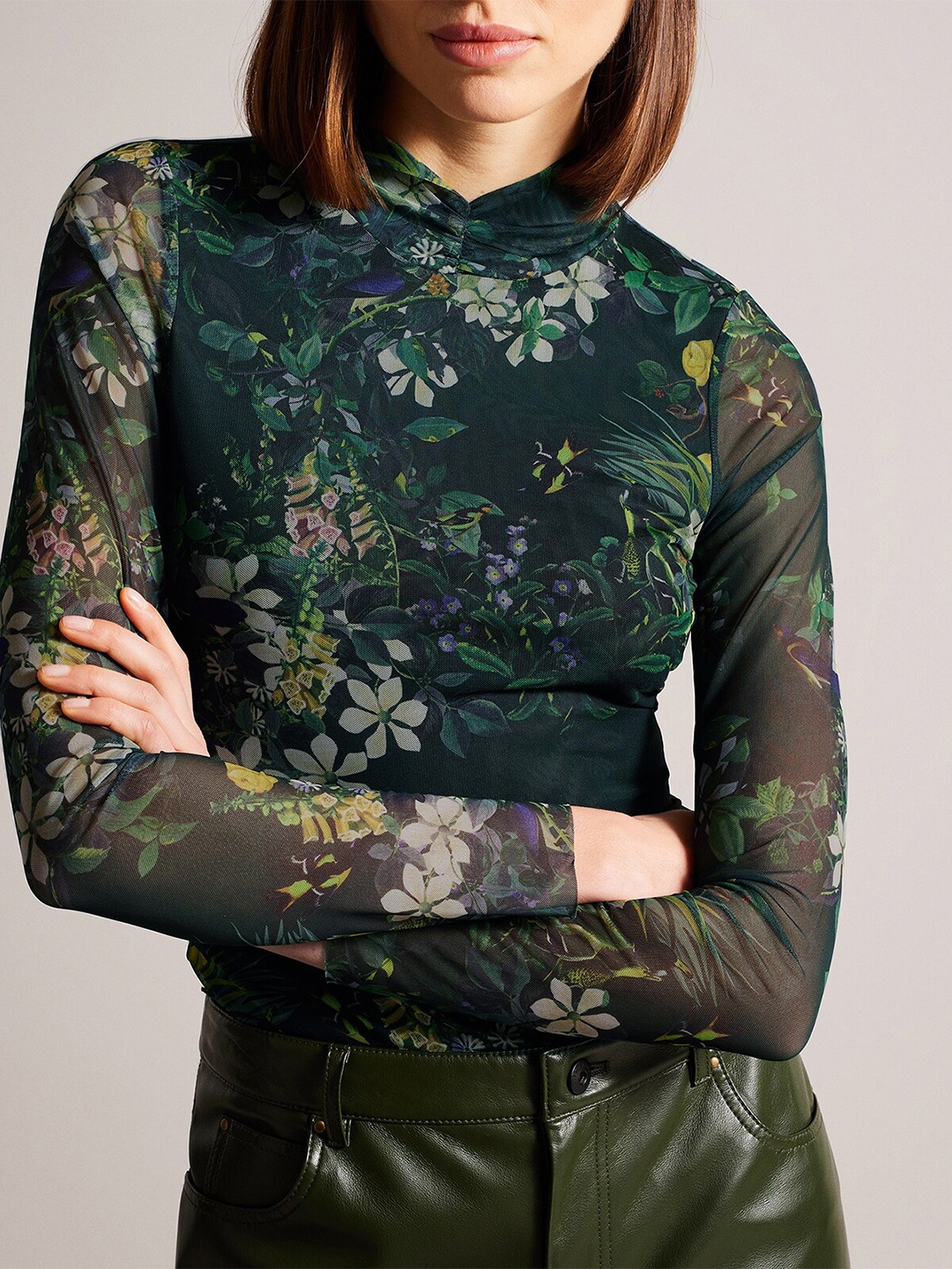 

Ted Baker High Neck Floral Printed Top, Green