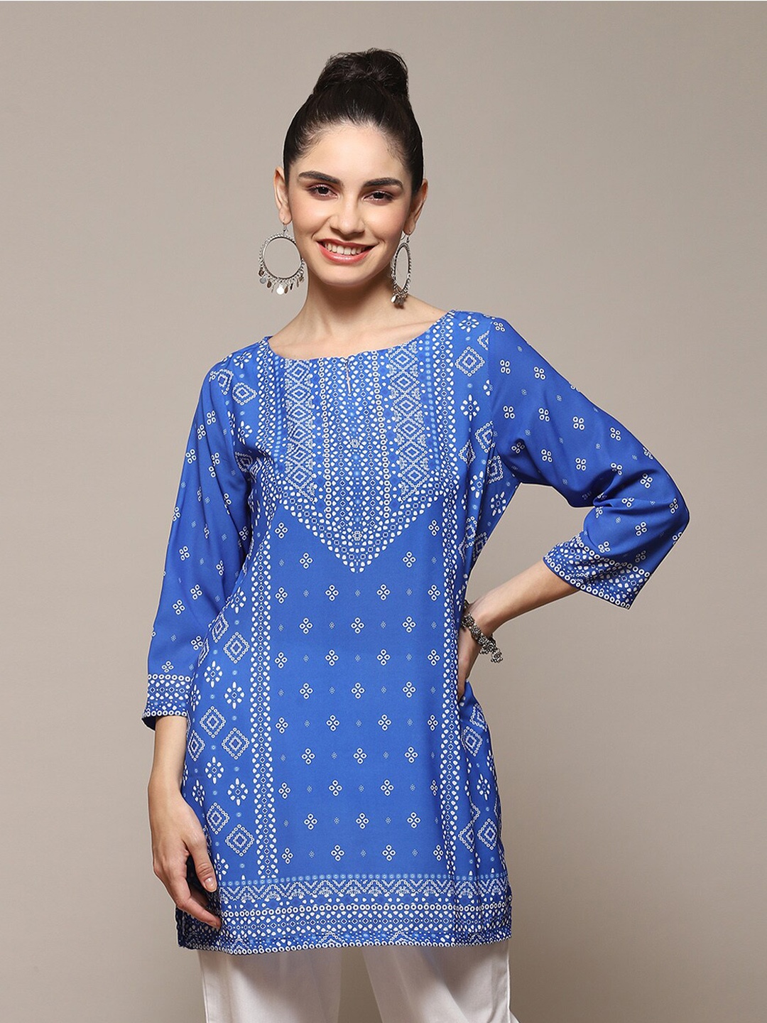 

Biba Ethnic Motifs Printed Straight Kurti, Blue