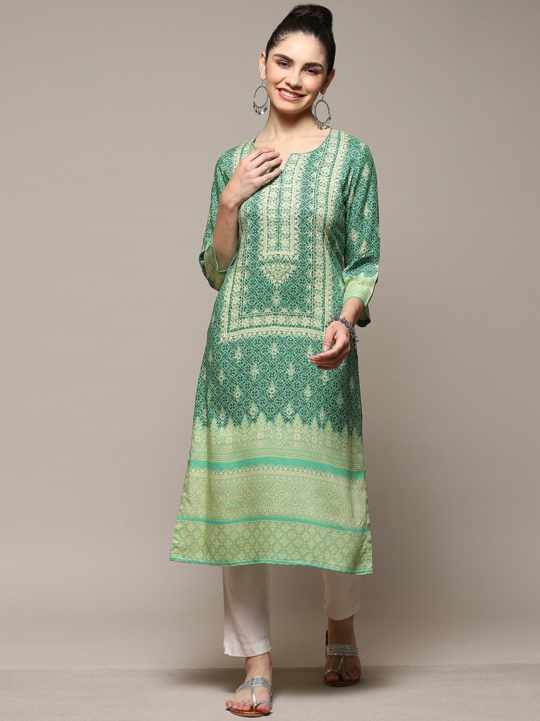 

Biba Geometric Printed Kurta, Green