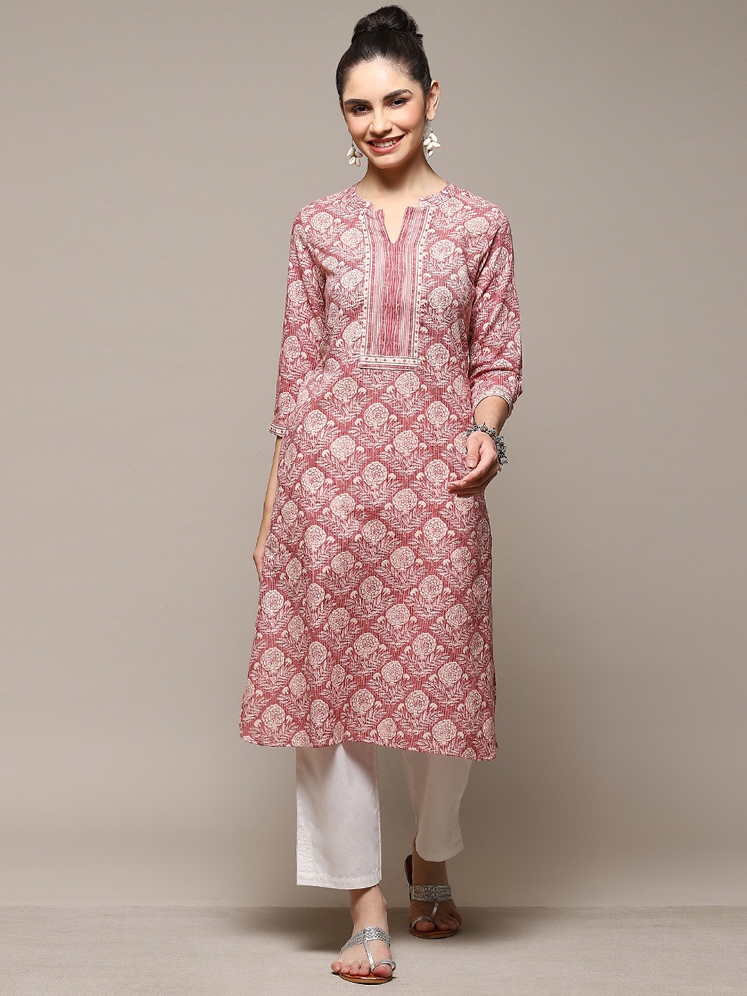 

Biba Ethnic Motifs Printed Kurta, Pink