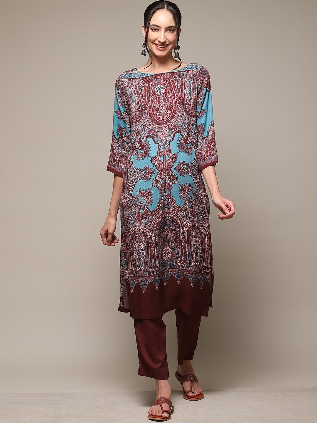 

Biba Ethnic Motifs Printed Kurta, Teal