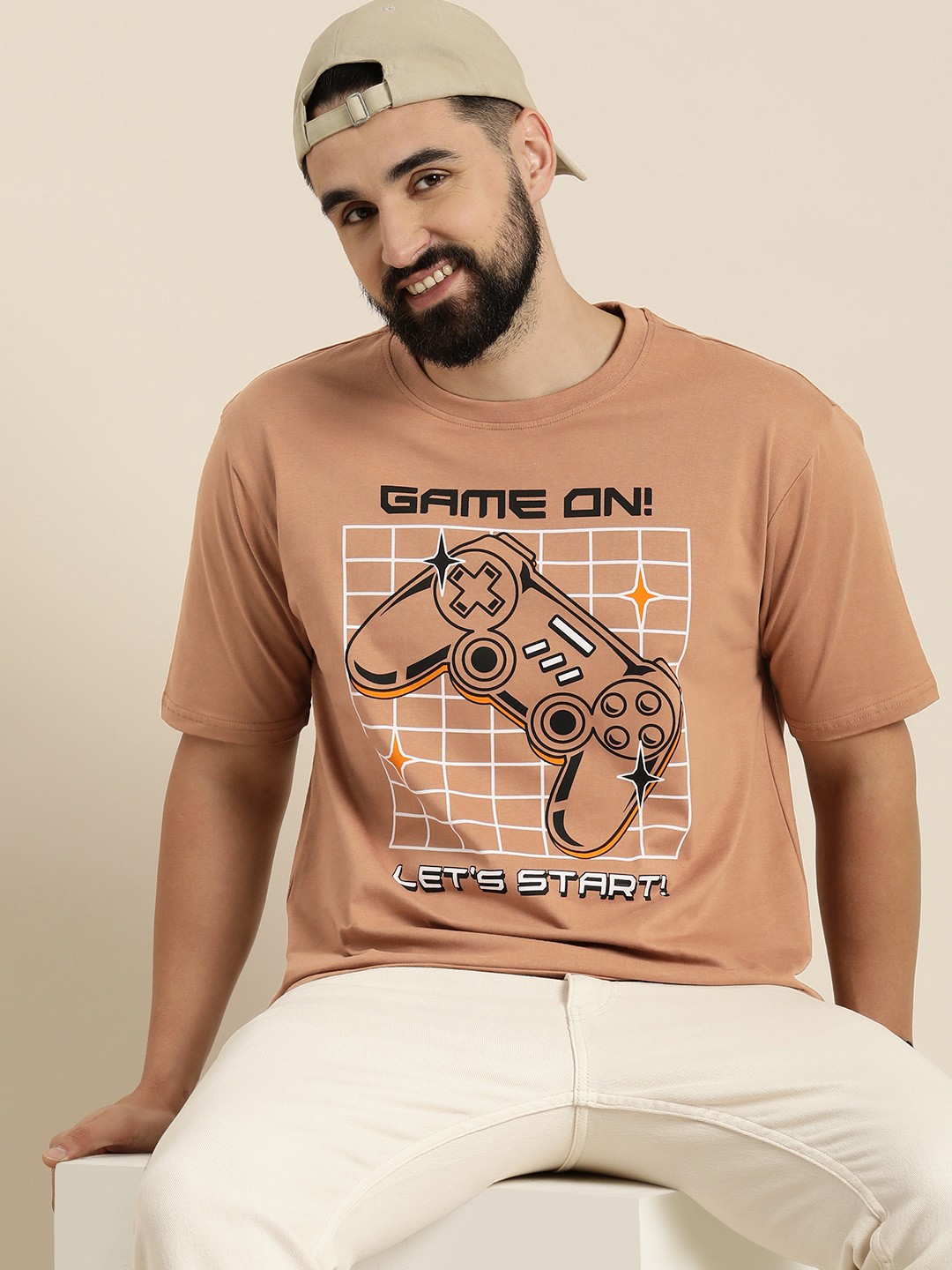 

HERE&NOW Printed Pure Cotton T-shirt, Brown