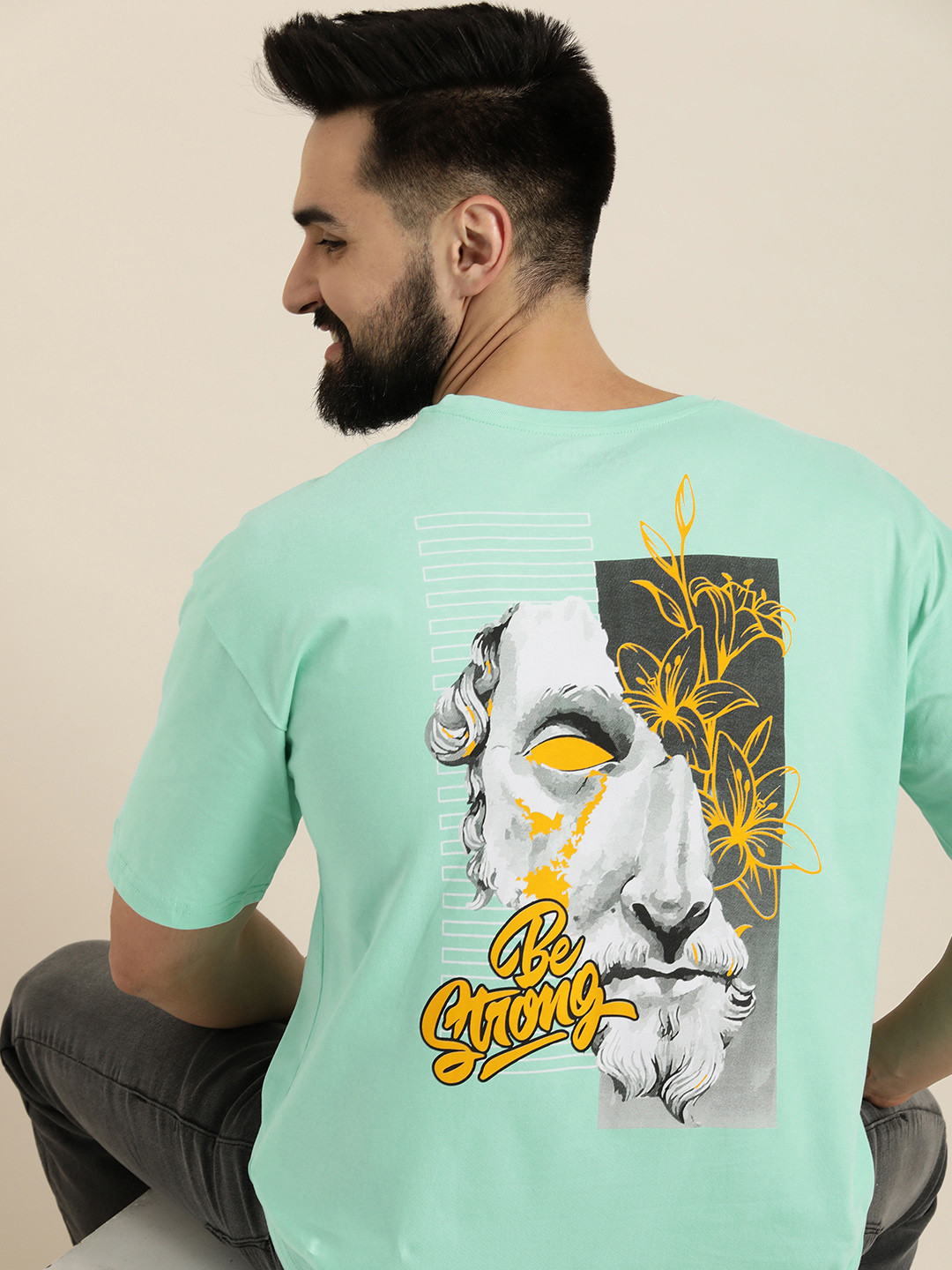 

HERE&NOW Printed Drop-Shoulder Sleeves Pure Cotton Boxy T-shirt, Green