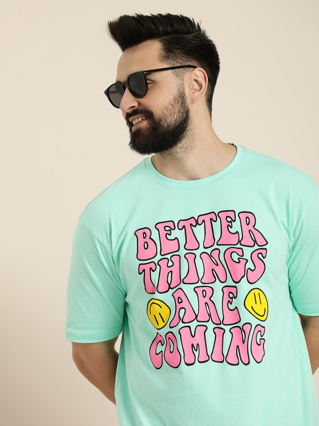 

HERE&NOW Men Typography Printed Pure Cotton T-shirt, Sea green
