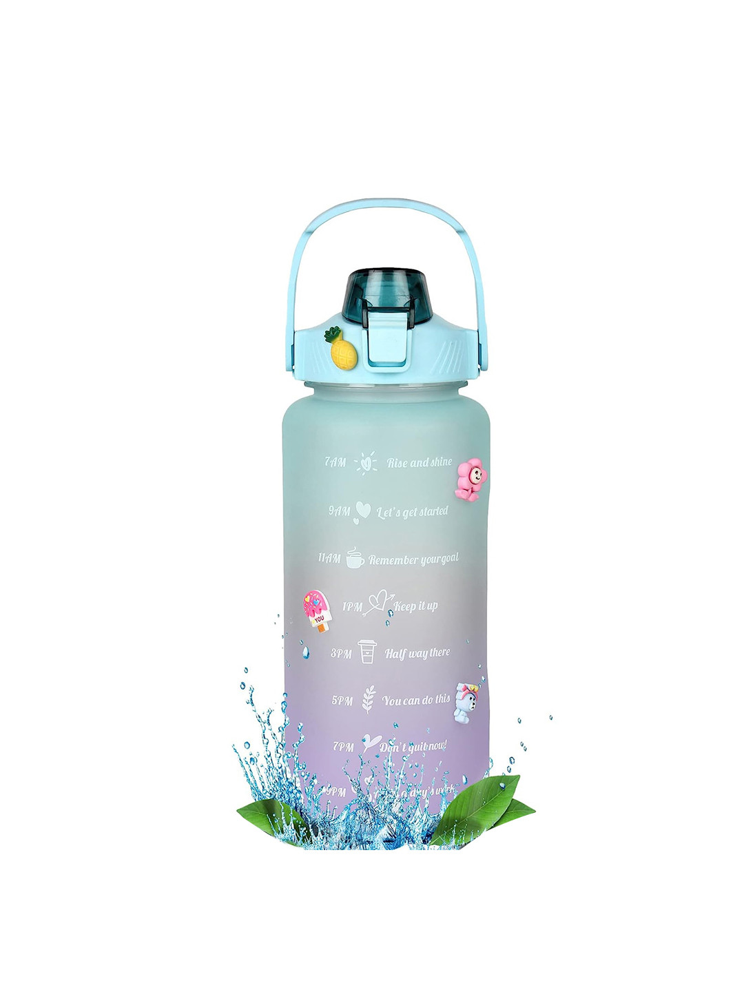 

HOUSE OF QUIRK Blue 3D Sticker Printed Water Bottle with Straw - 2 L