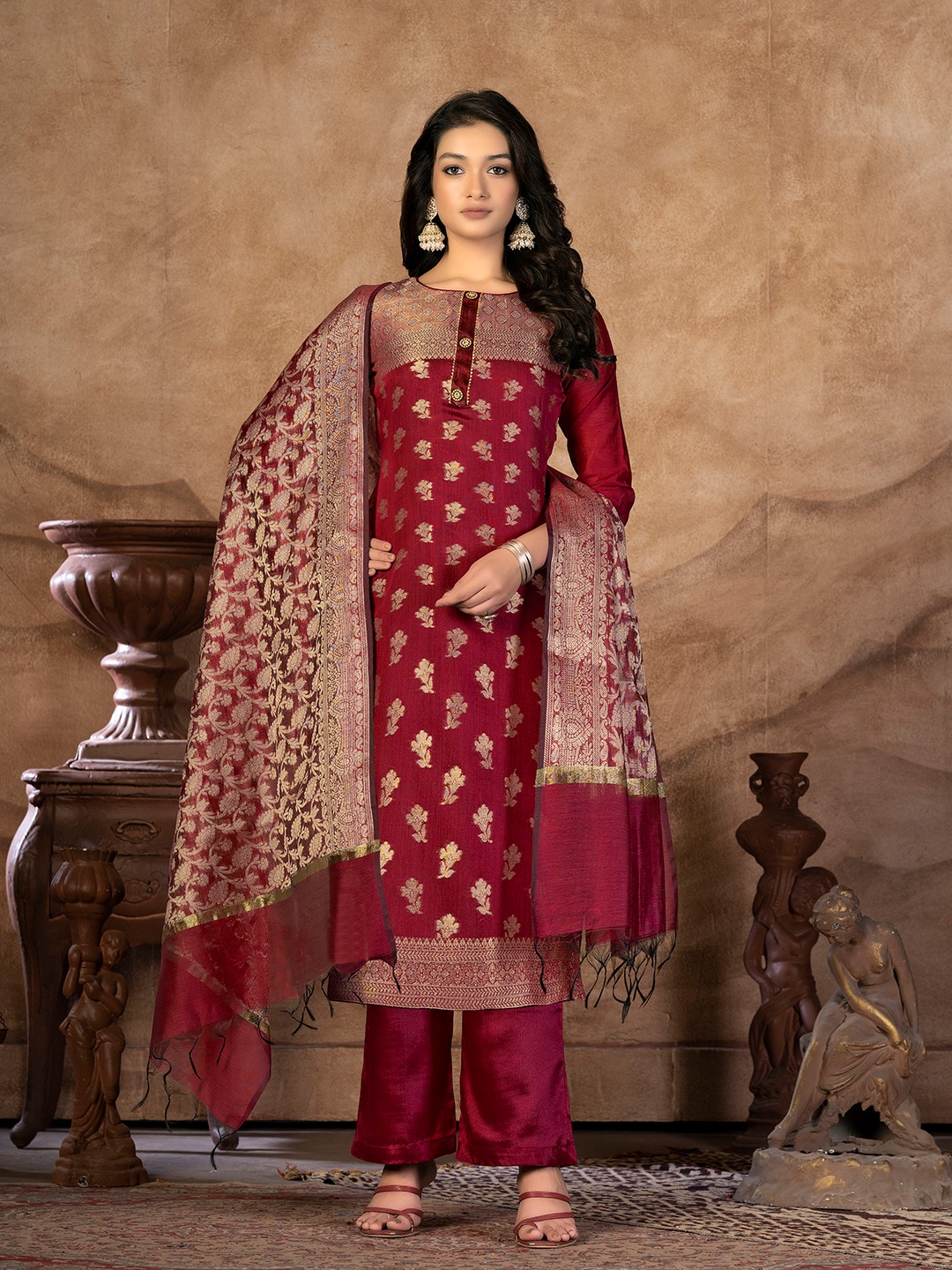 

KALINI Woven Design Gotta Patti Unstitched Dress Material, Maroon