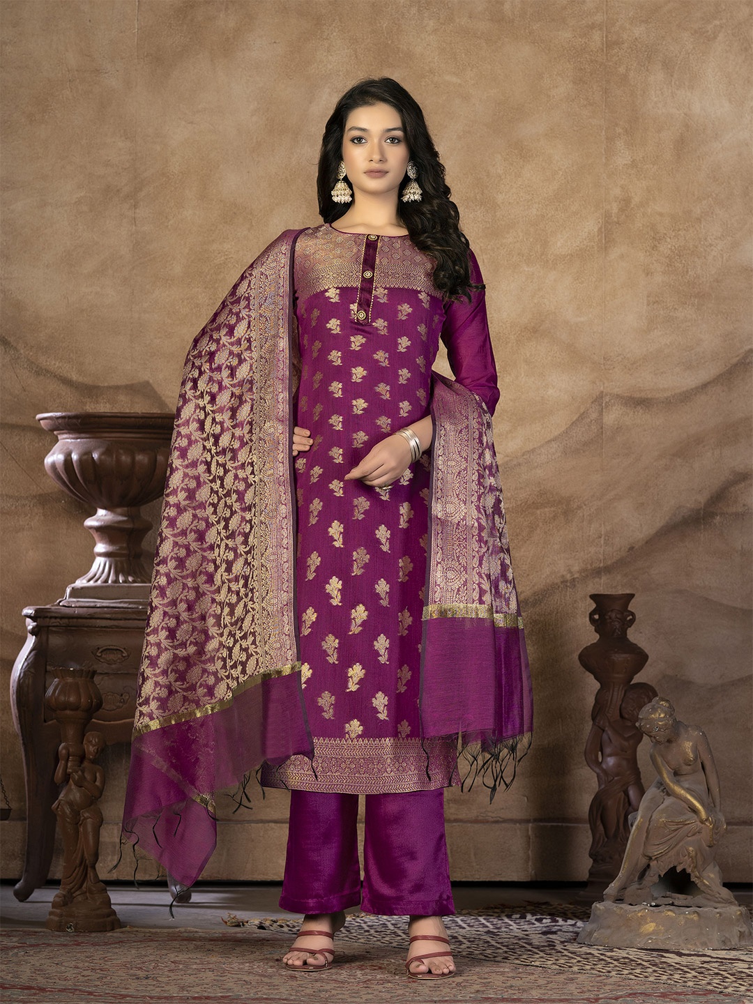 

KALINI Woven Design Gotta Patti Unstitched Dress Material, Magenta