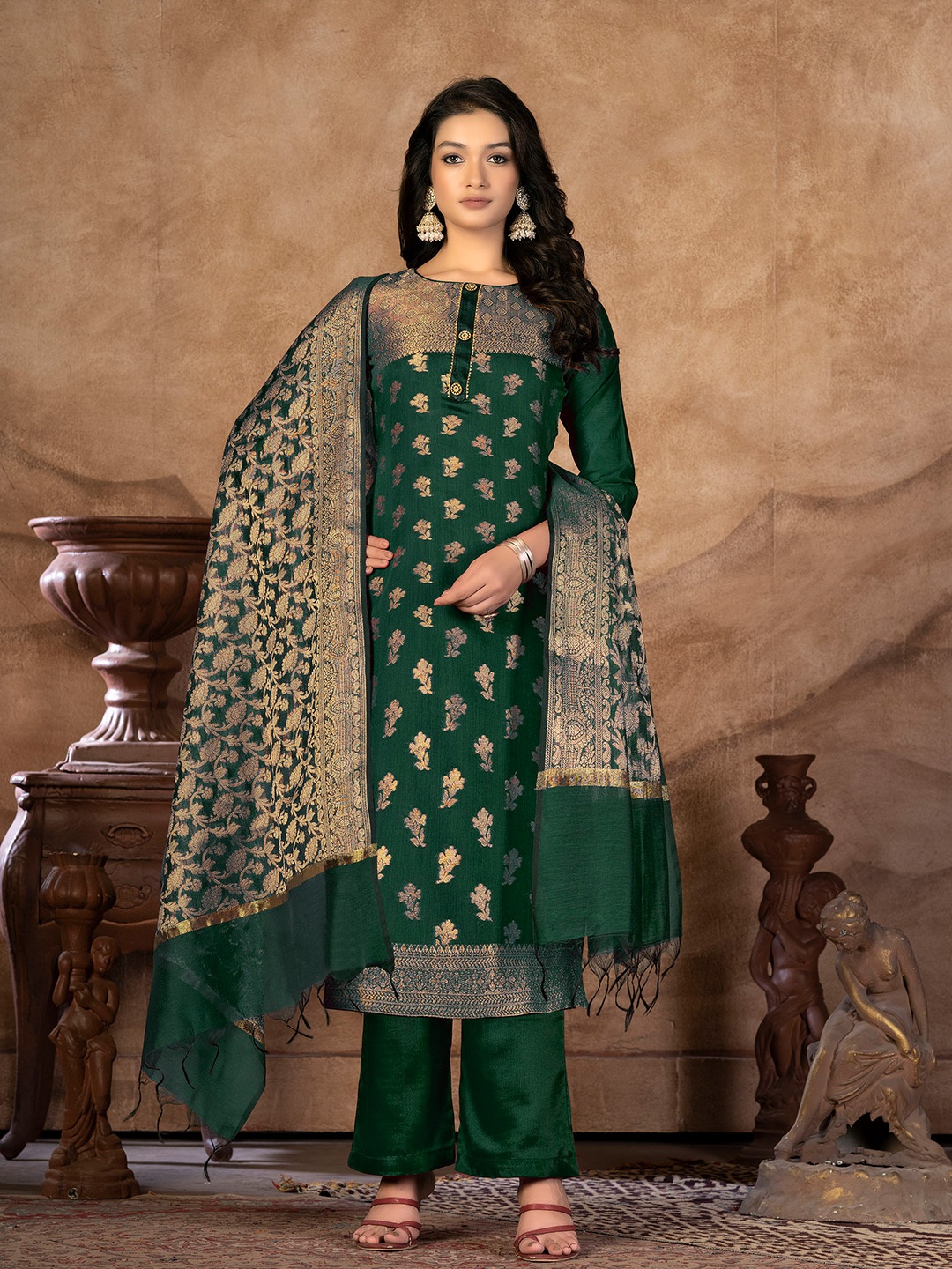 

KALINI Woven Design Gotta Patti Unstitched Dress Material, Green