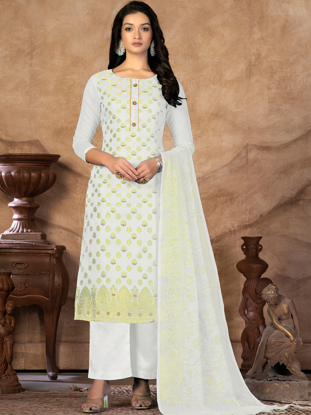 

KALINI Woven Design Gotta Patti Unstitched Dress Material, White