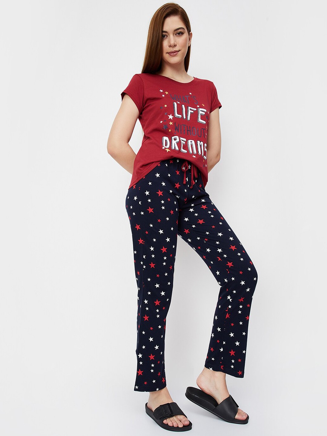 

max Typography Printed Pure Cotton Night suit, Red