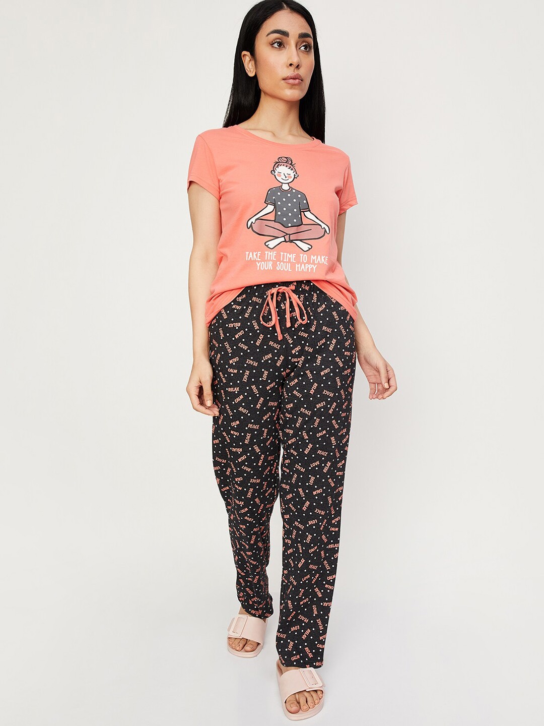 

max Graphic Printed Pure Cotton Night Suit, Pink
