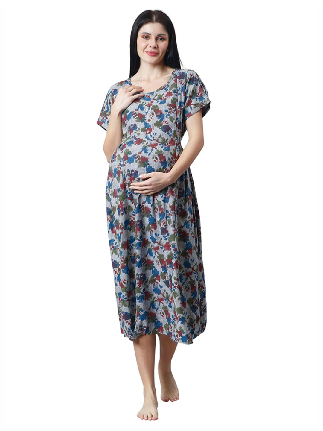 

CEE-18 Floral Printed Maternity A-Line Dress, Grey