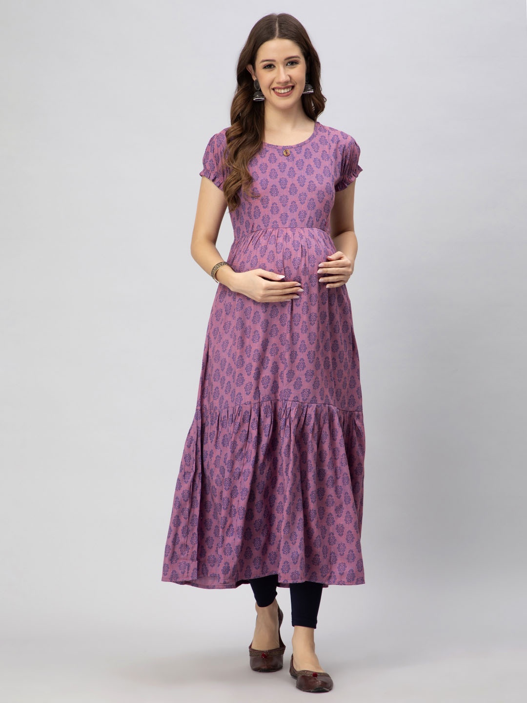 

CEE-18 Ethnic Motifs Printed Cotton A-Line Maternity Kurta, Pink