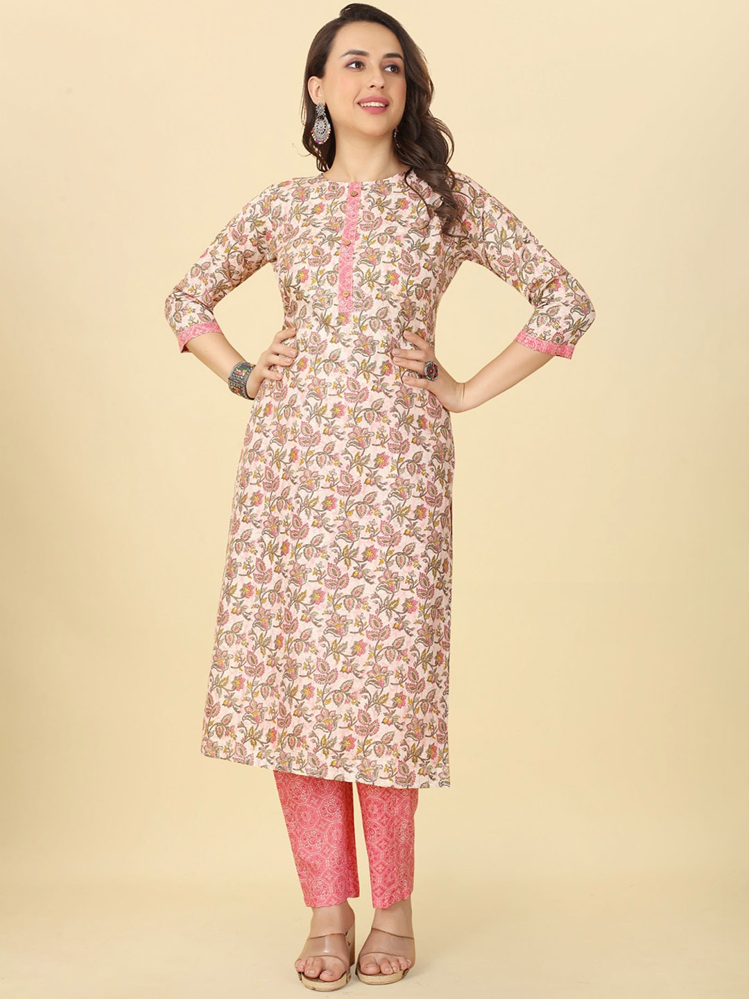 

KALINI Floral Printed Kurta with Trousers, Pink