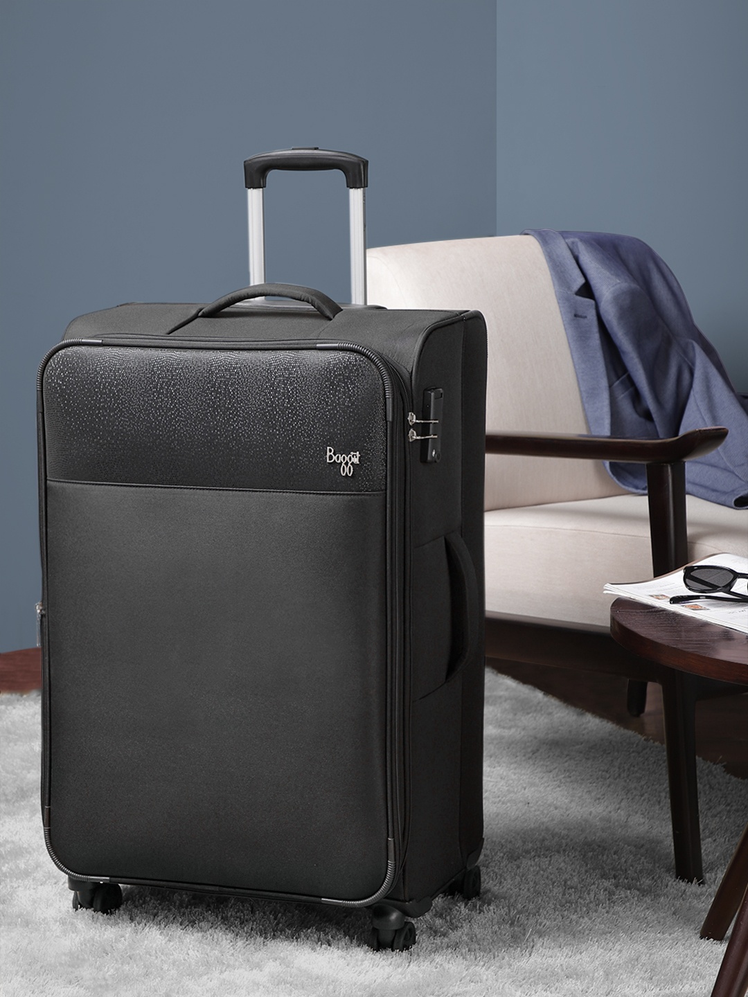 

Baggit SIENNA Abstract Printed Soft-Sided large Trolley Suitcase, Black