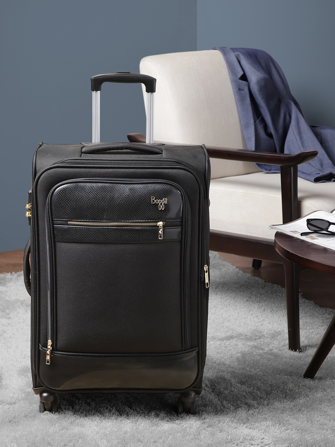 

Baggit ASPIRE Textured Soft-Sided Medium Trolley Suitcase, Black