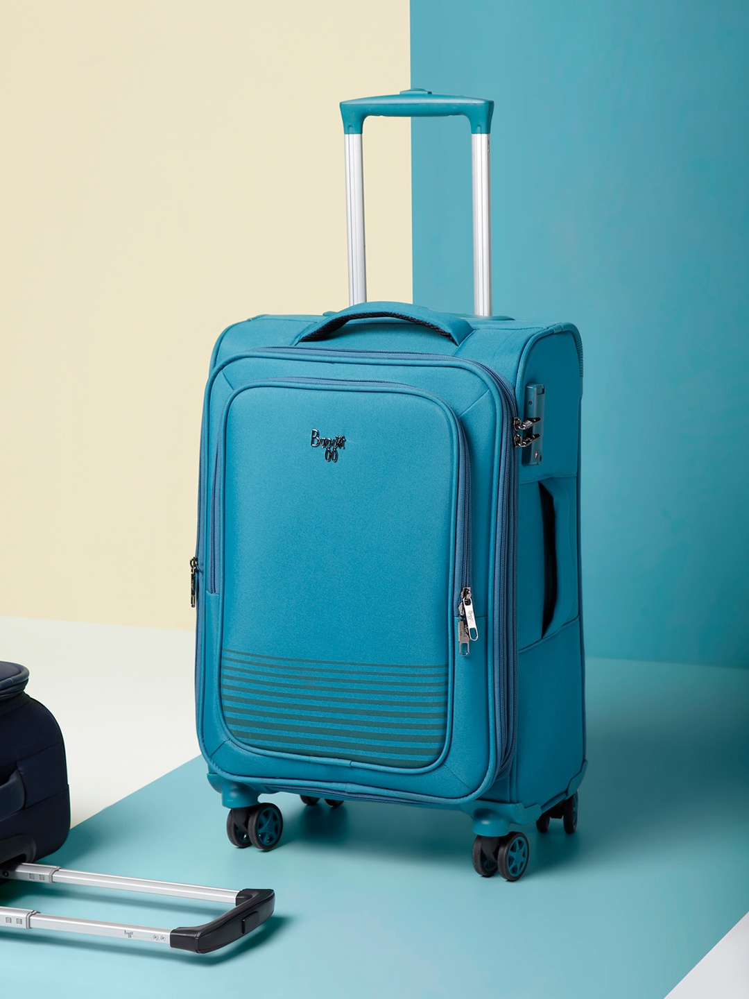 

Baggit VIBER Striped Soft-Sided Cabin Trolley Suitcase, Teal