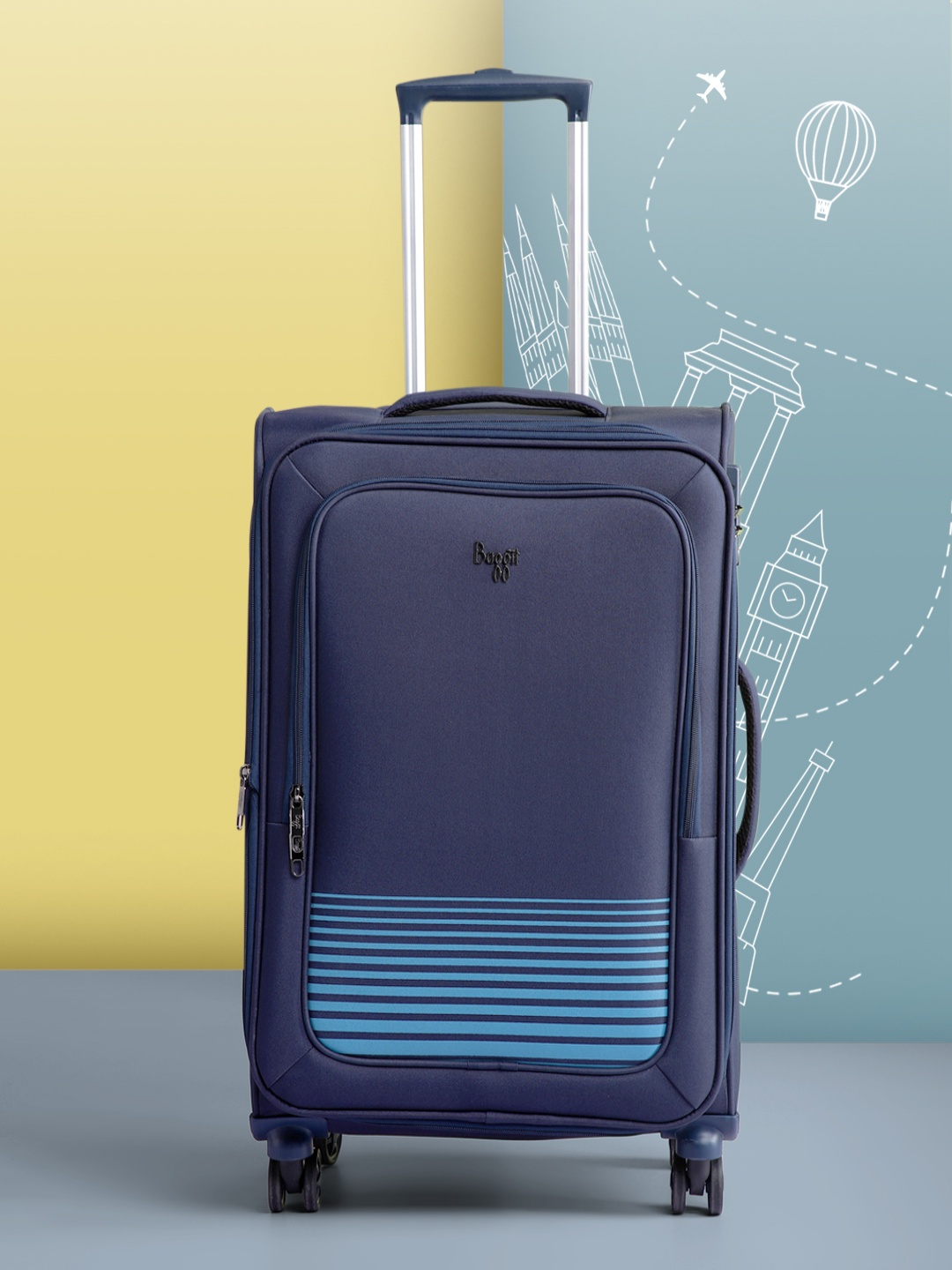 

Baggit VIBER Striped Soft-Sided Medium Trolley Suitcase, Navy blue