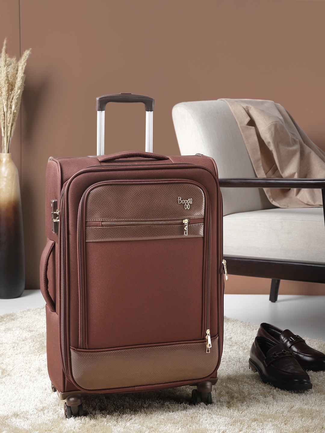 

Baggit ASPIRE Textured Soft-Sided Medium Trolley Suitcase, Brown