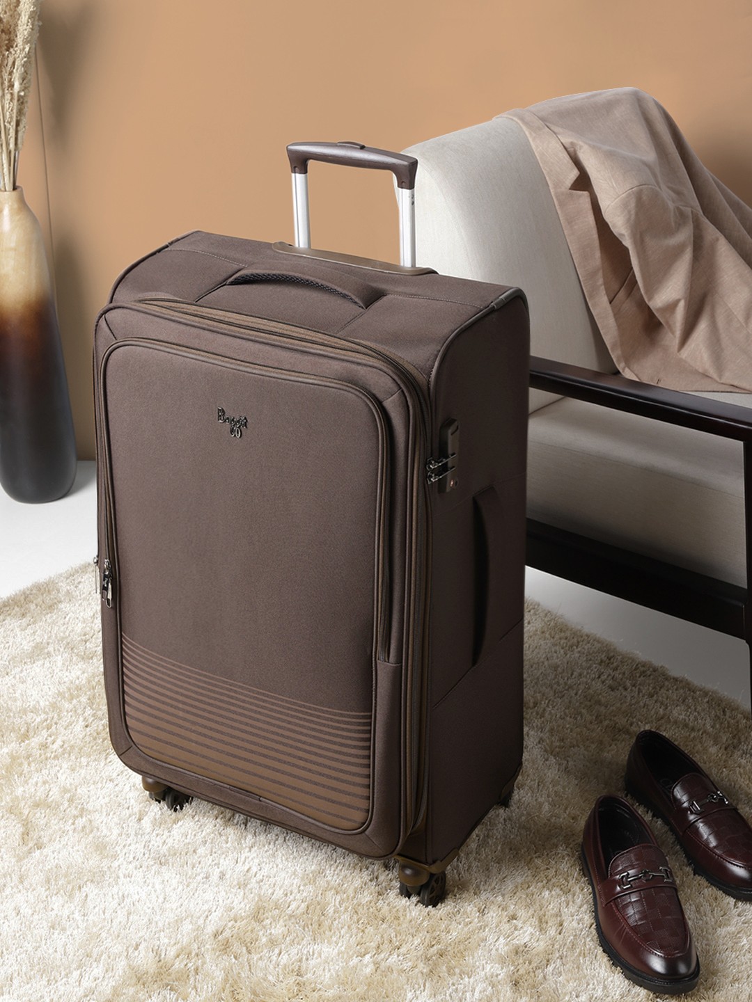 

Baggit VIBER Striped Soft-Sided large Trolley Suitcase, Brown