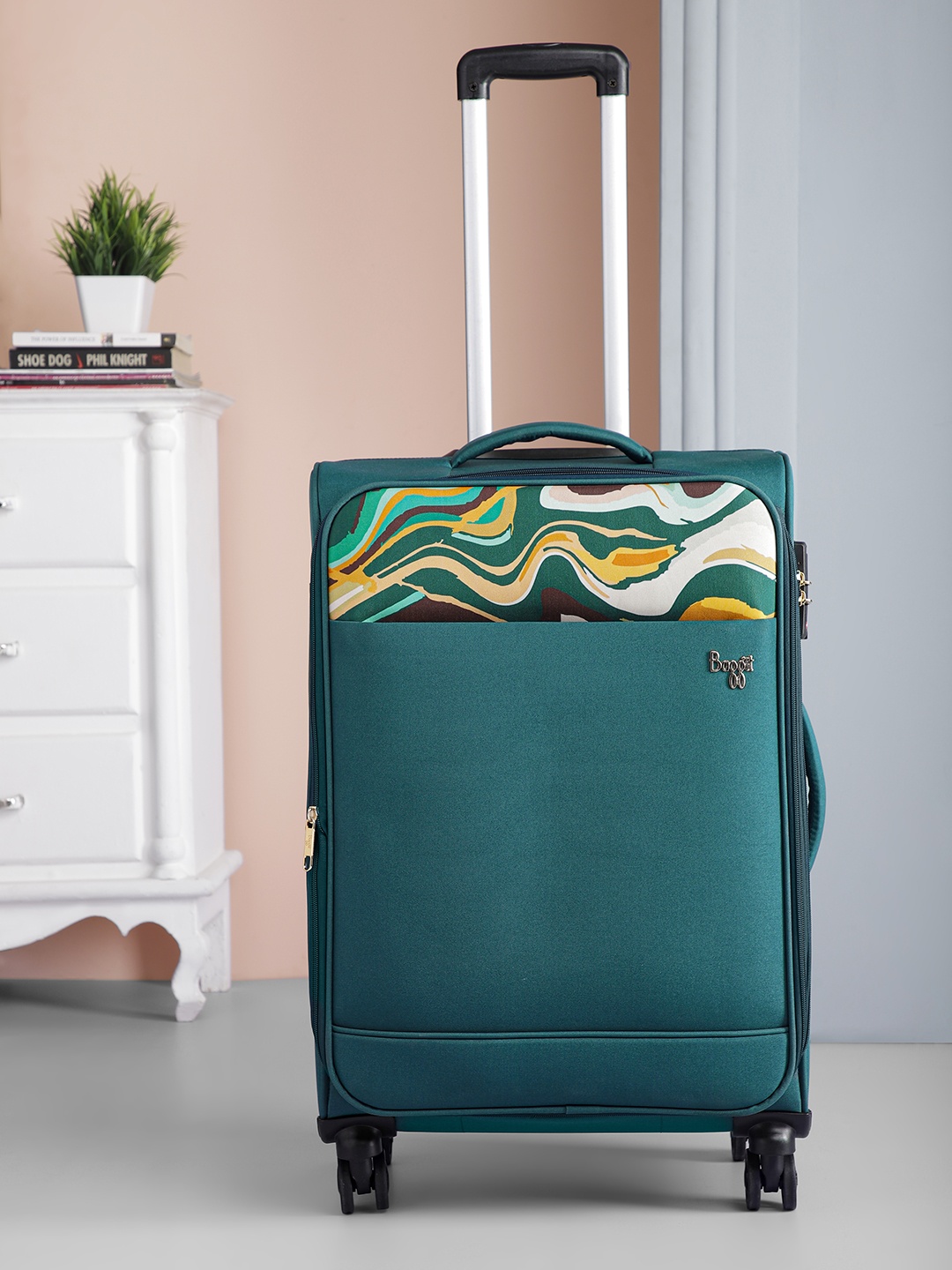 

Baggit LAVA Abstract Printed Soft-Sided Medium Trolley Suitcase, Teal