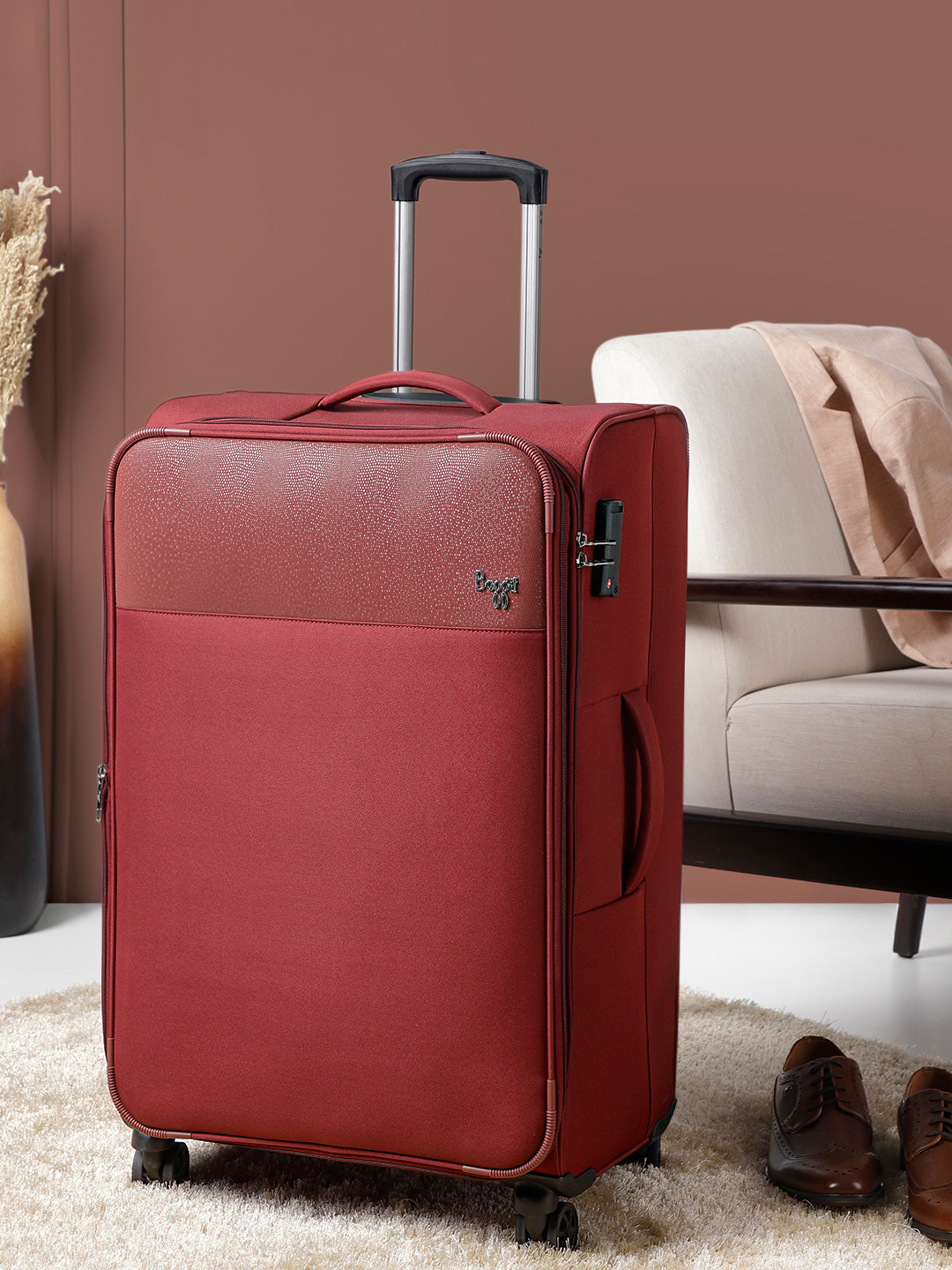 

Baggit SIENNA Abstract Printed Soft-Sided large Trolley Suitcase, Maroon