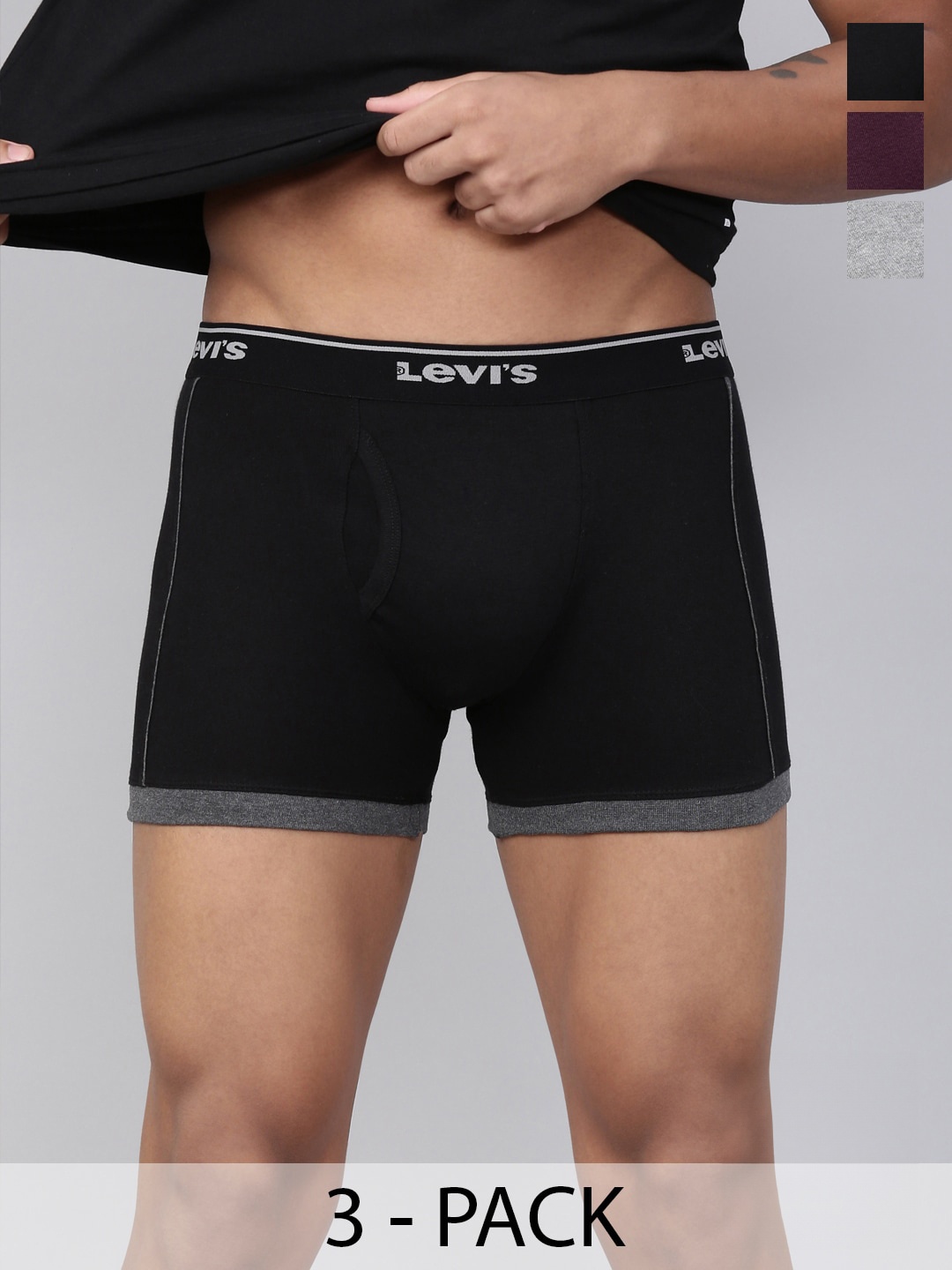 

Levis Men Pack of 3 Pure Cotton Long Length Trunk with Ultrasoft Waistband, Assorted