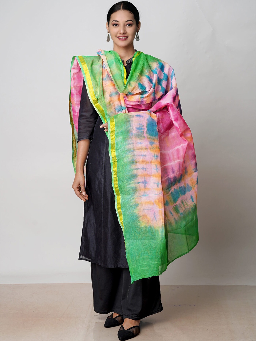 

Unnati Silks Abstract Dyed Zari Pure Cotton Dupatta, Green
