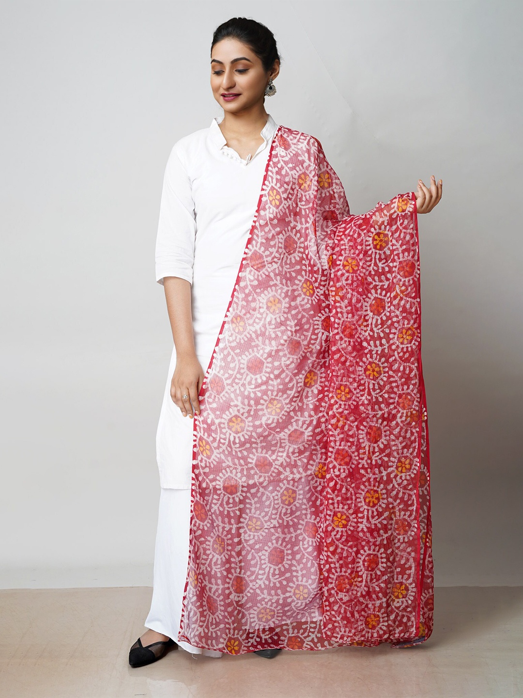 

Unnati Silks Floral Printed Pure Cotton Dupatta, Red