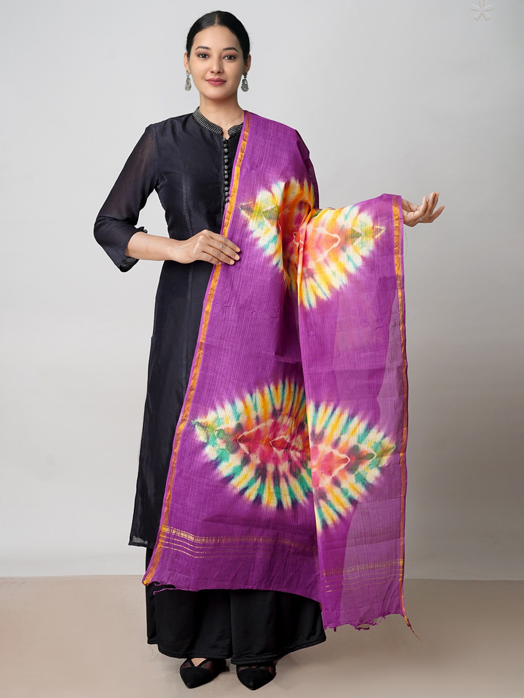 

Unnati Silks Pure Cotton Tie and Dye Dupatta, Purple