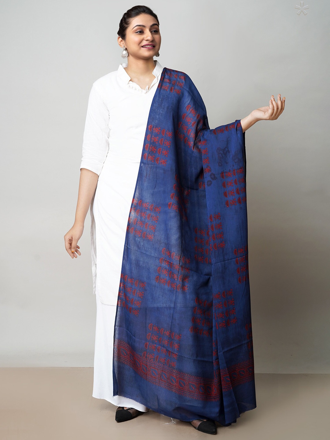 

Unnati Silks Ethnic Motifs Printed Pure Cotton Dupatta, Blue