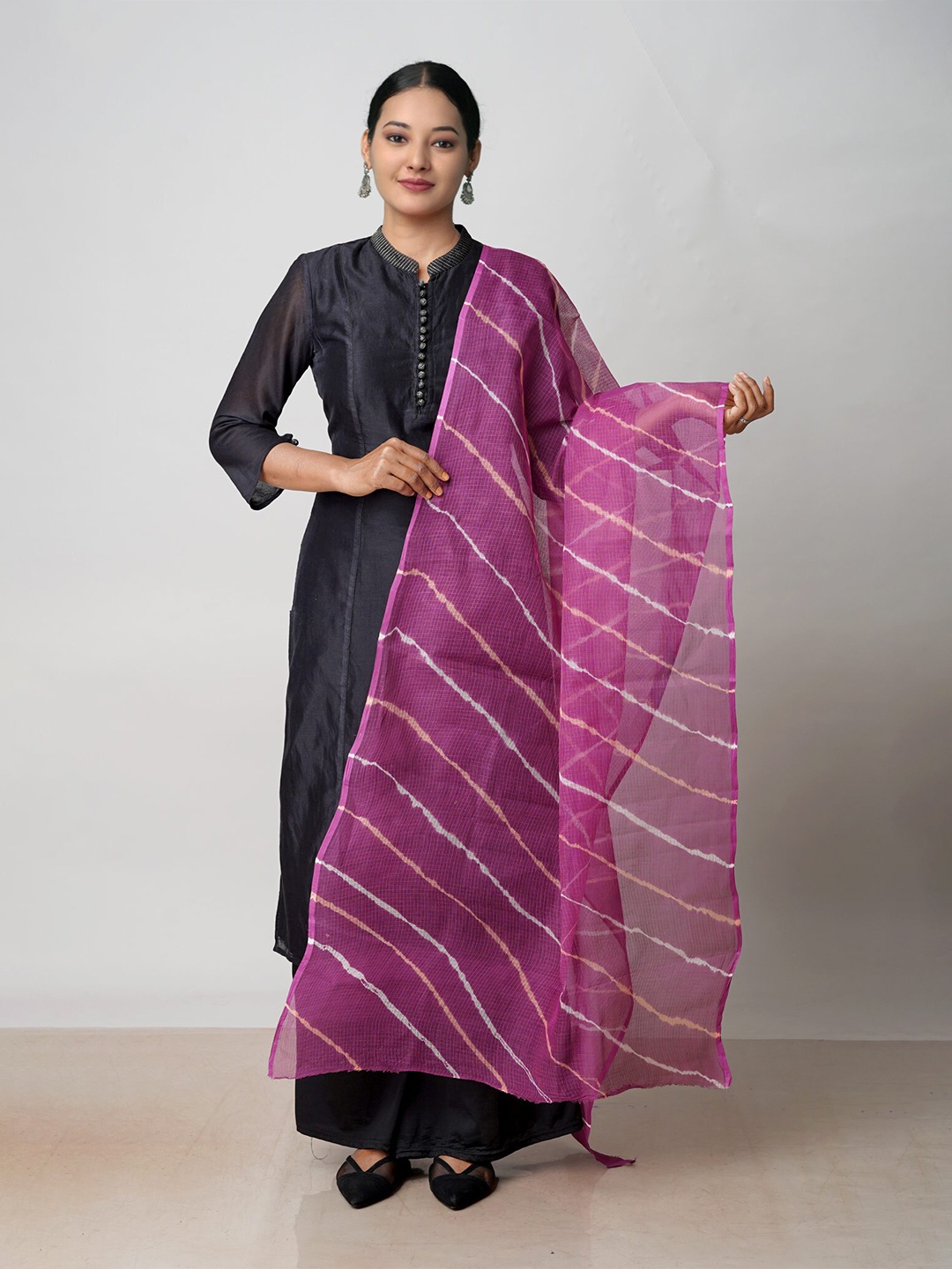 

Unnati Silks Leheriya Printed Pure Cotton Dupatta with Zari, Purple