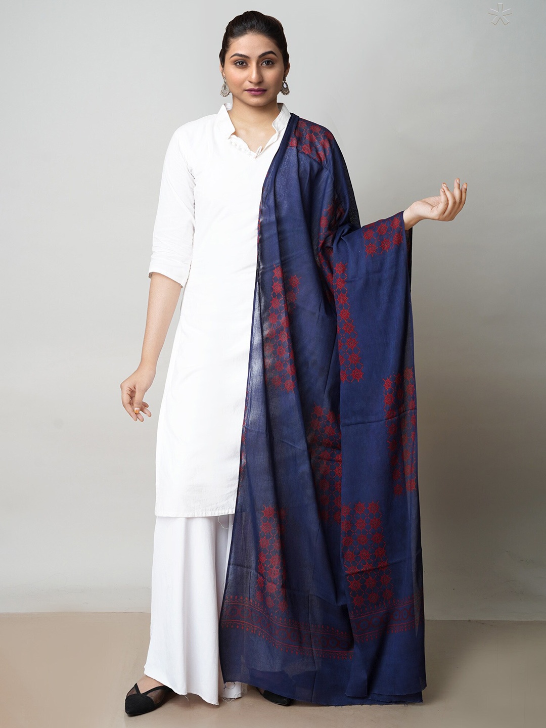 

Unnati Silks Ethnic Motif Printed Pure Cotton Dupatta, Blue