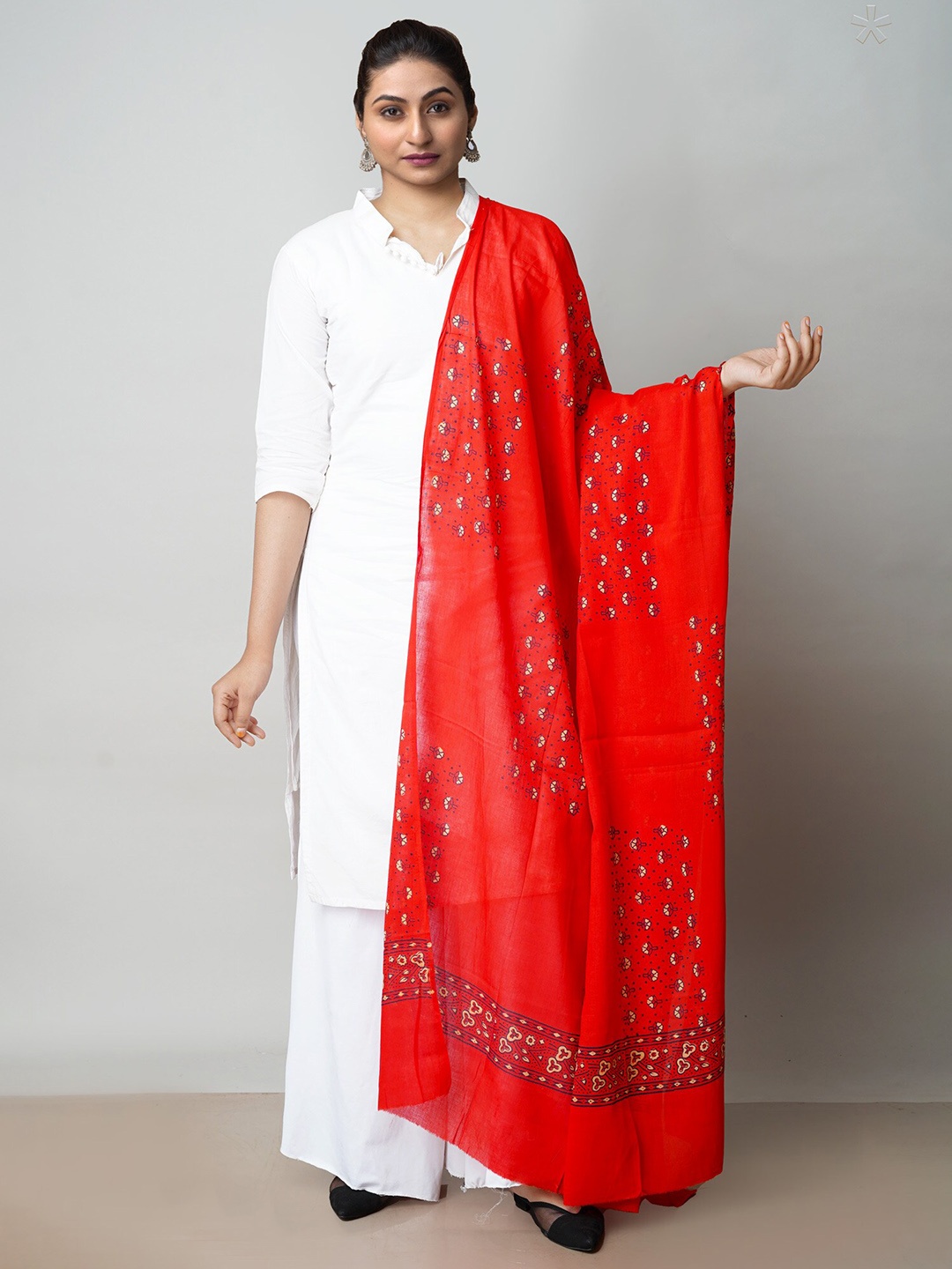 

Unnati Silks Ethnic Motifs Printed Pure Cotton Dupatta, Red
