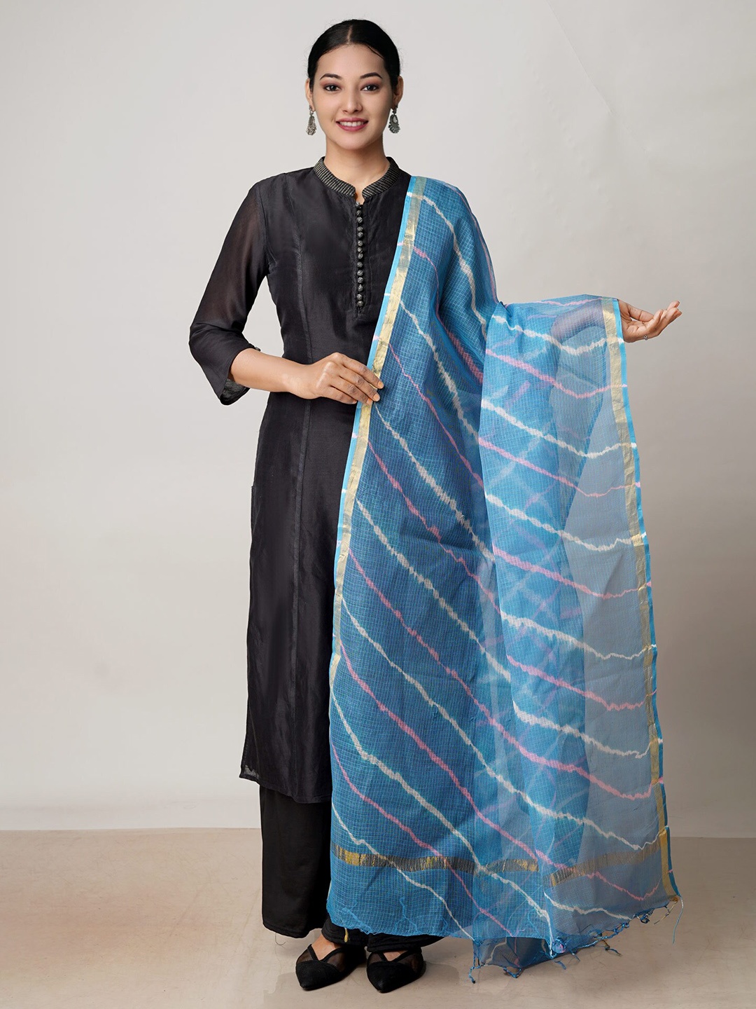 

Unnati Silks Leheriya Printed Pure Cotton Dupatta with Zari, Blue